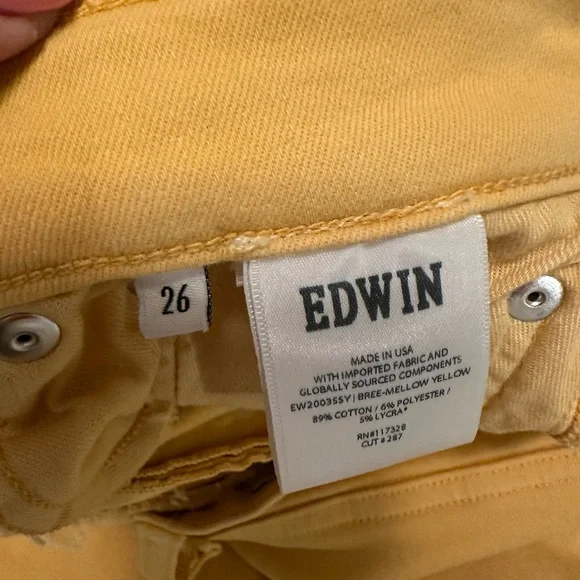 Anthropologie Edwin Bree Slim Raw Hem Women's Jeans Yellow Size 26 EUC - Picture 9 of 12